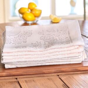 Pink Floral Jacquard Cloth Napkins Floral Elegant French Country Set of 8